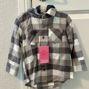 RuggedButts Smoky Gray Plaid Hooded Button Down Shirt (18-24 months)